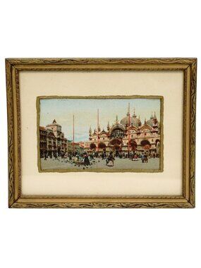 Vintage Print Venice Scene San Marco Italy Wood Framed Art Wall Decor 6.25x7.75"